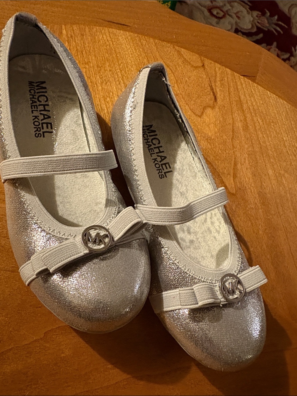 Michael Kors Girls Silver Glitter Mary Jane Flats with Bow